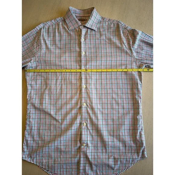 Peter Millar Pink Blue Plaid Summer Comfort Button Down‎ Shirt Size Medium - Picture 9 of 14